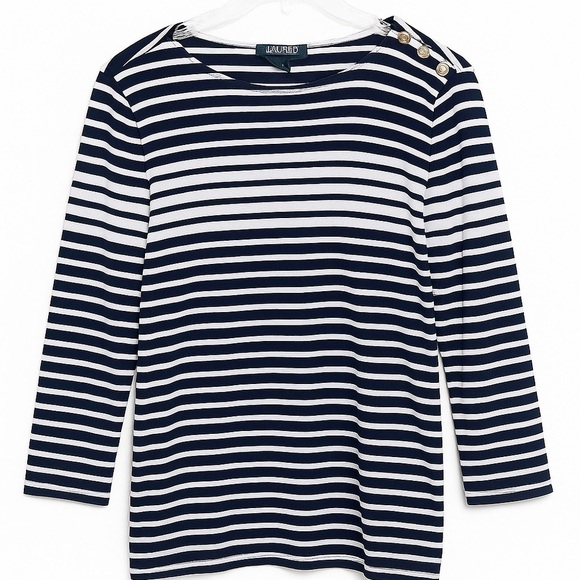 Ralph Lauren Tops - Ralph Lauren Navy and White Striped Long Sleeve Top size XL